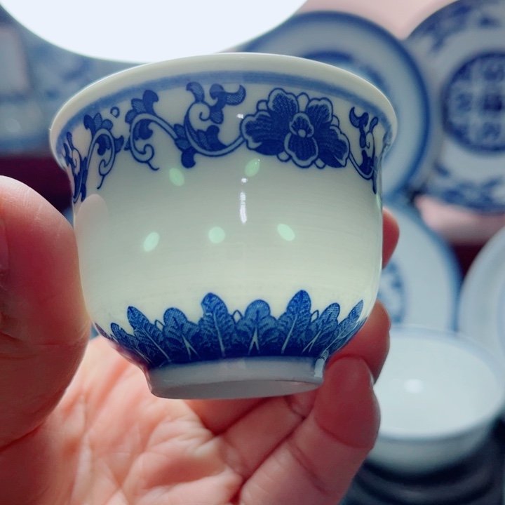 青花玲珑牡丹花小杯