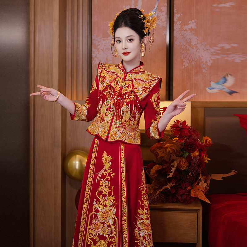 重工秀禾服婚服2025新款中式龙凤褂新娘结婚嫁衣凤冠霞帔小个子女