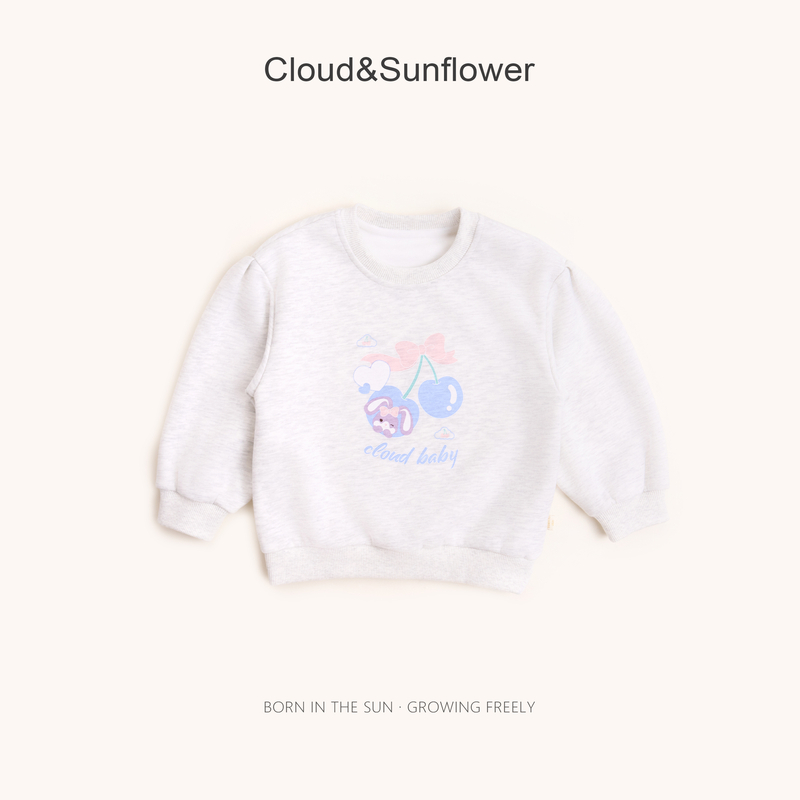 【云朵小葵】女童秋季新款樱桃蝴蝶结休闲圆领卫衣991595