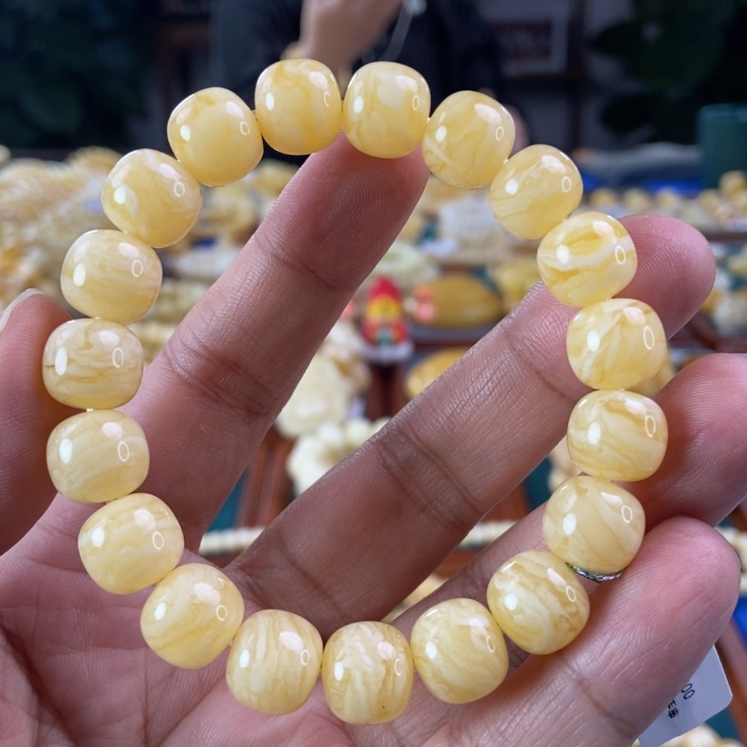 琥珀珠宝奇石未镶嵌12虎皮纹同料串18.96