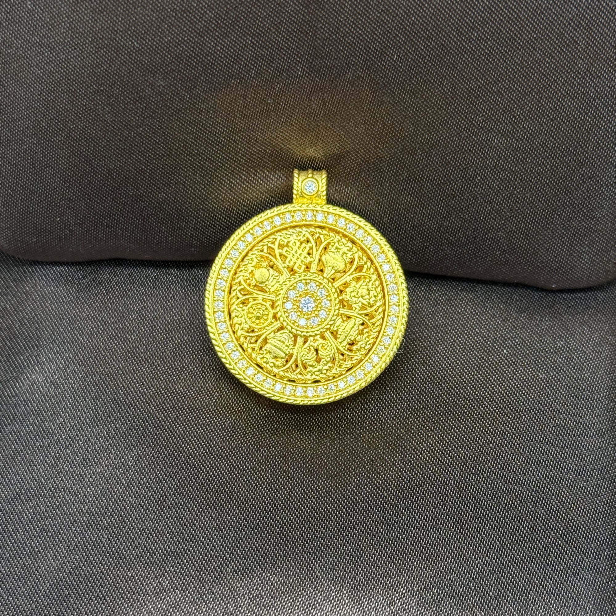 足金999花窗罗盘转动古法超轻挂坠 A3208001