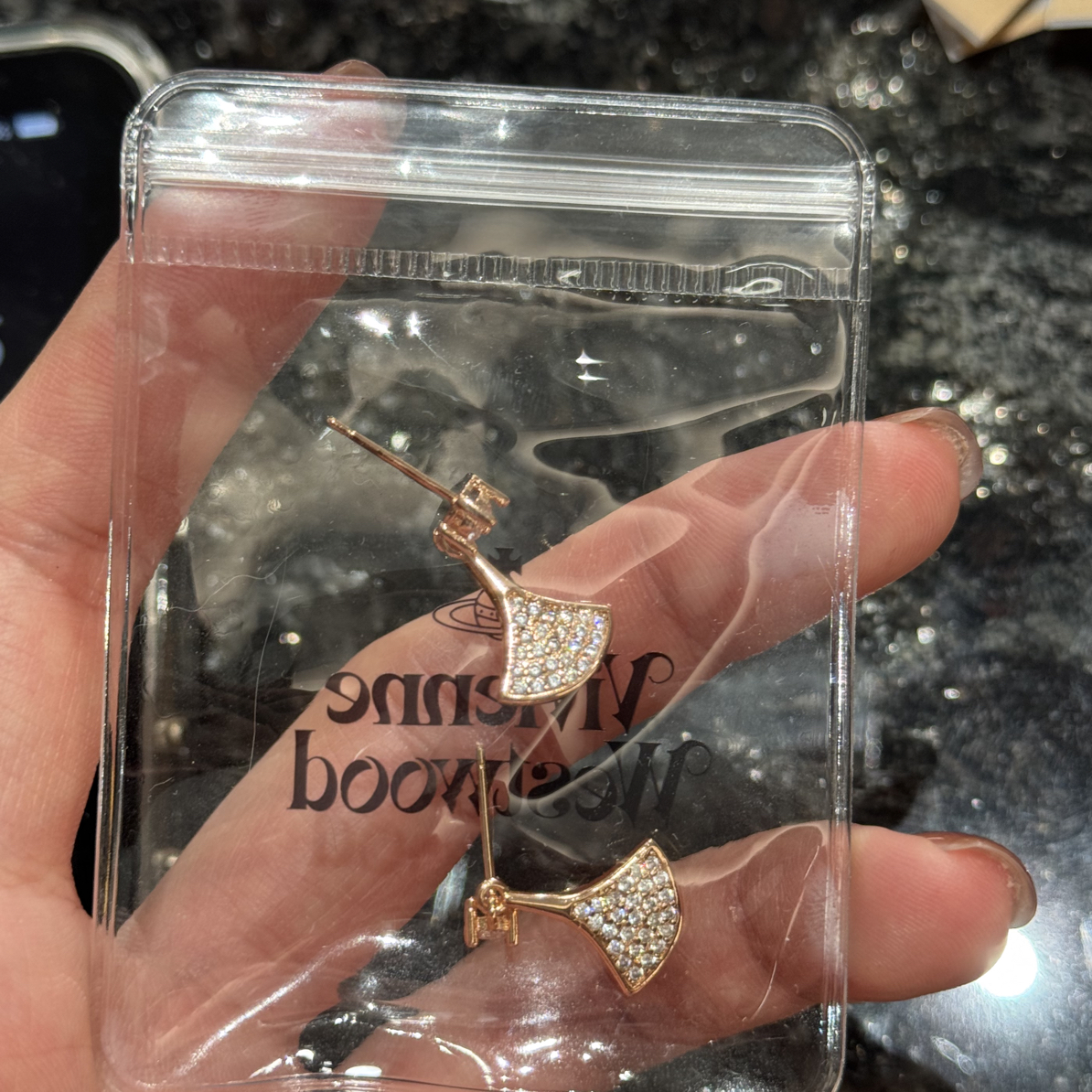 合金合成锆石耳饰 19号扇子耳钉好看