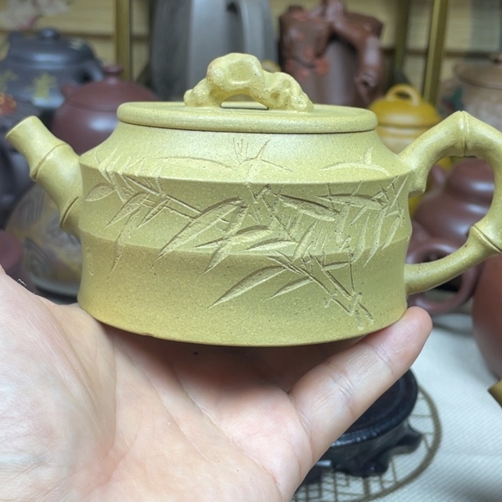 茶壶紫砂紫砂壶本山段泥竹石260cc微微瑕
