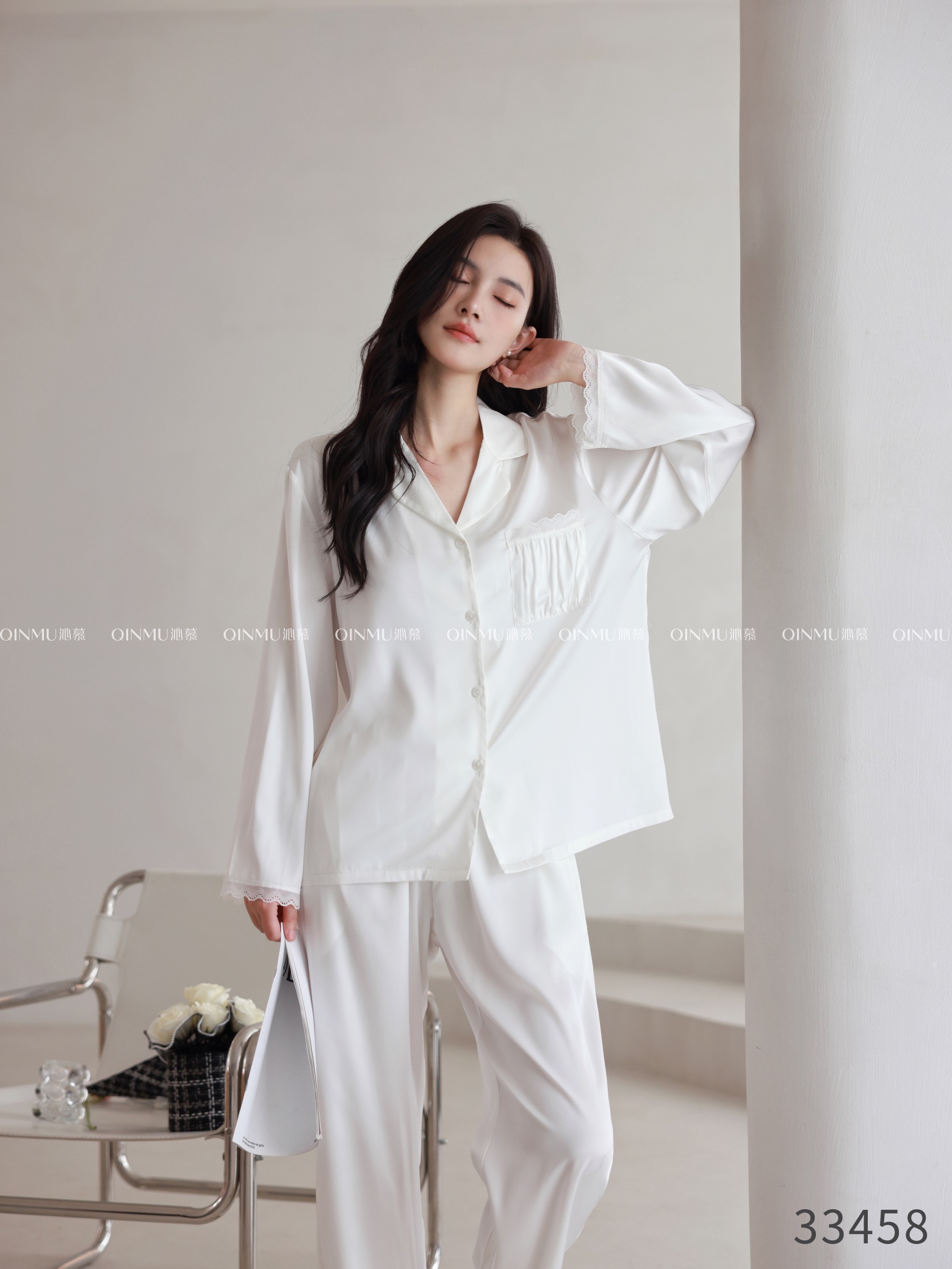 QM品牌冰雪丝仿真丝丝绸套装睡衣家居服气质时尚纯色