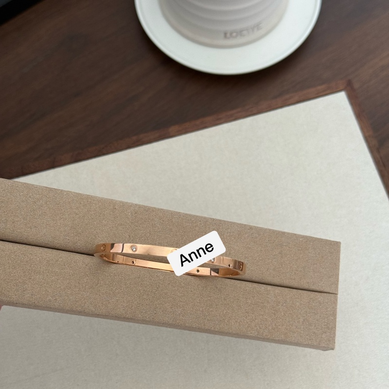 钛钢手镯 经典永恒之环玫瑰金色螺丝刀时尚镶锆窄版手镯【S331】