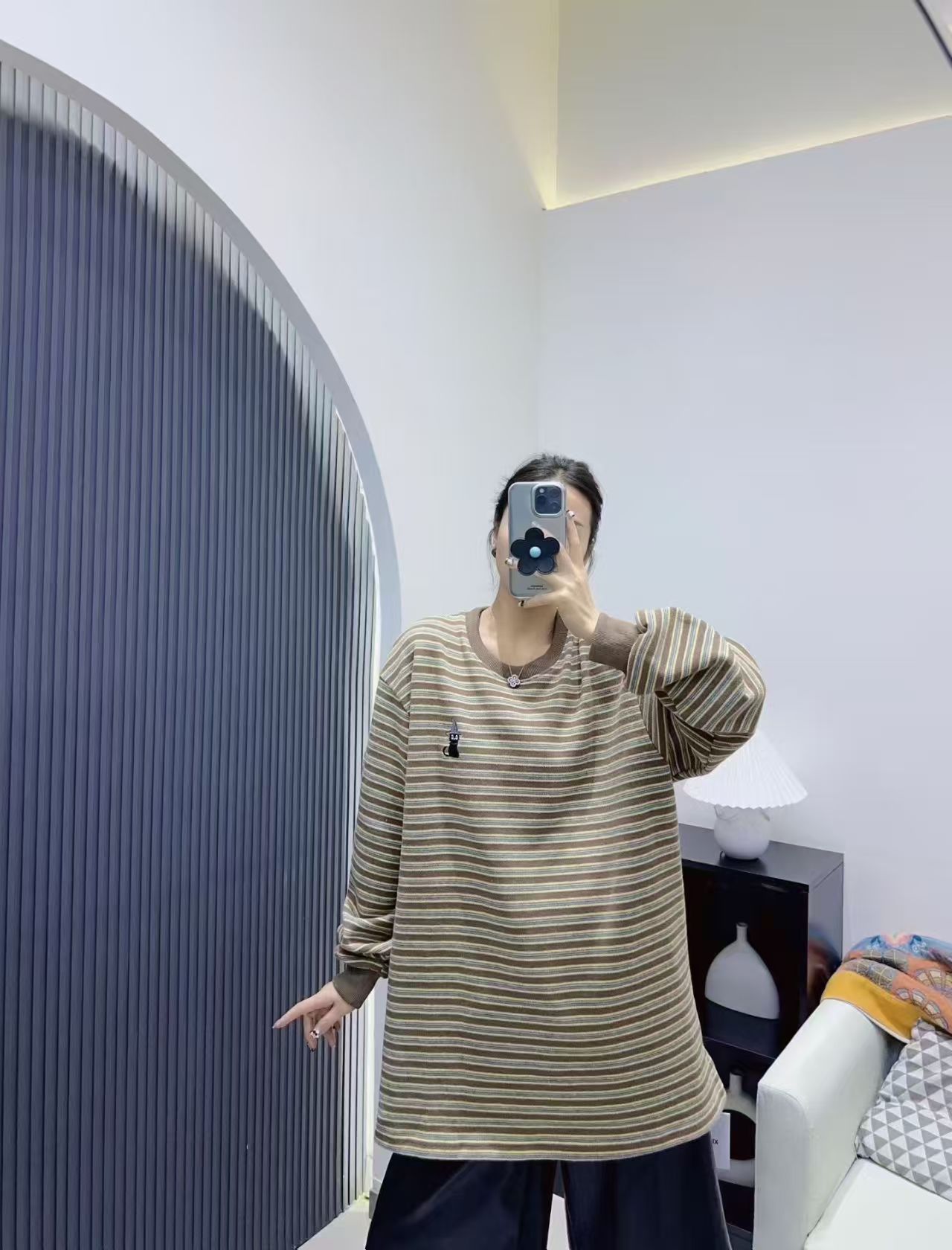 【肉肉推荐】条纹宽松百搭T恤内搭韩系女装条纹长袖打底衫休闲针织