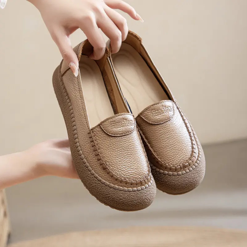 新款头层牛皮一脚蹬真皮软皮牛筋软底舒适超软中年女鞋妈妈单鞋