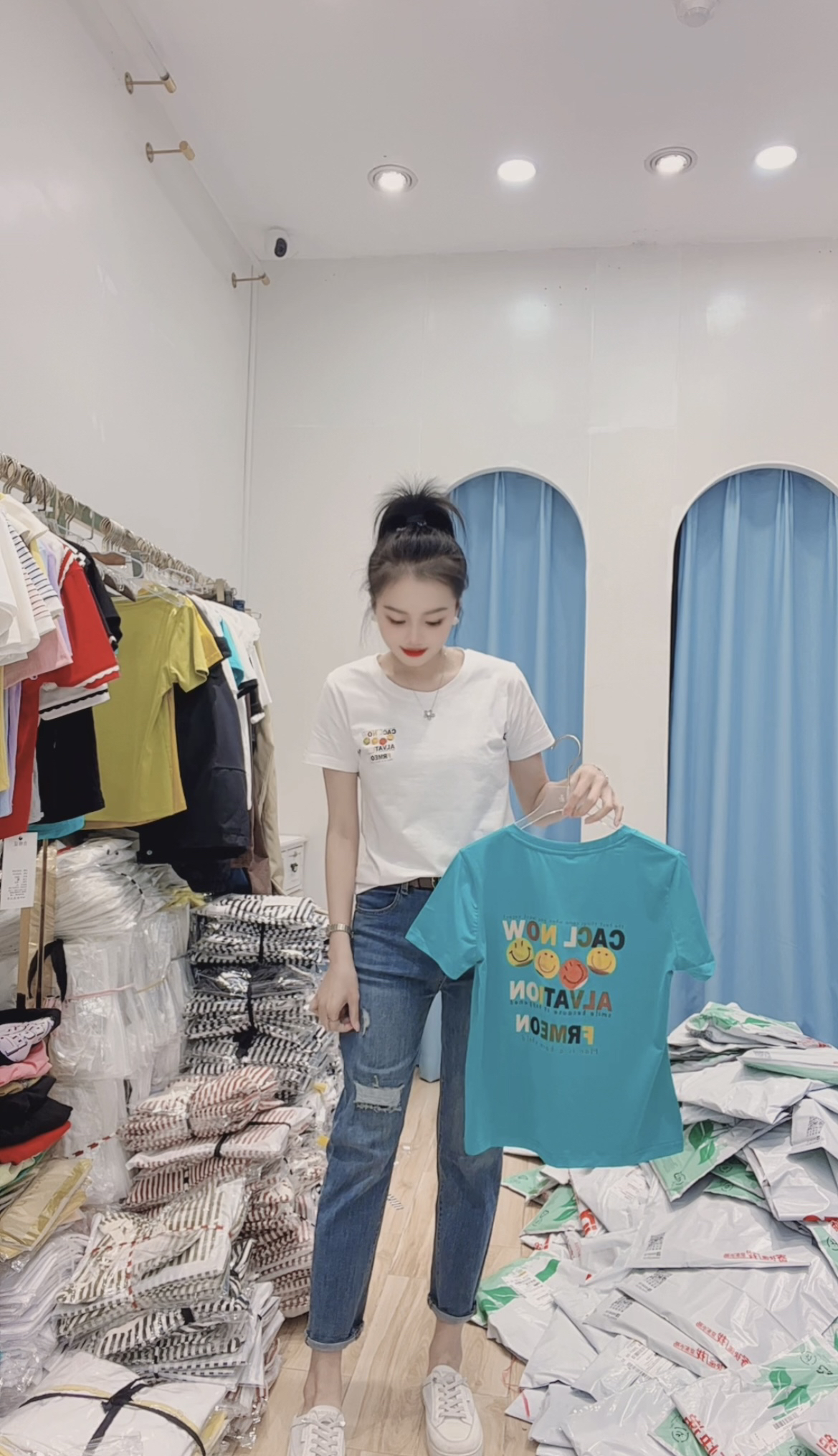 【小玉】新款设计感前后图案圆领显瘦百搭T恤上衣8603