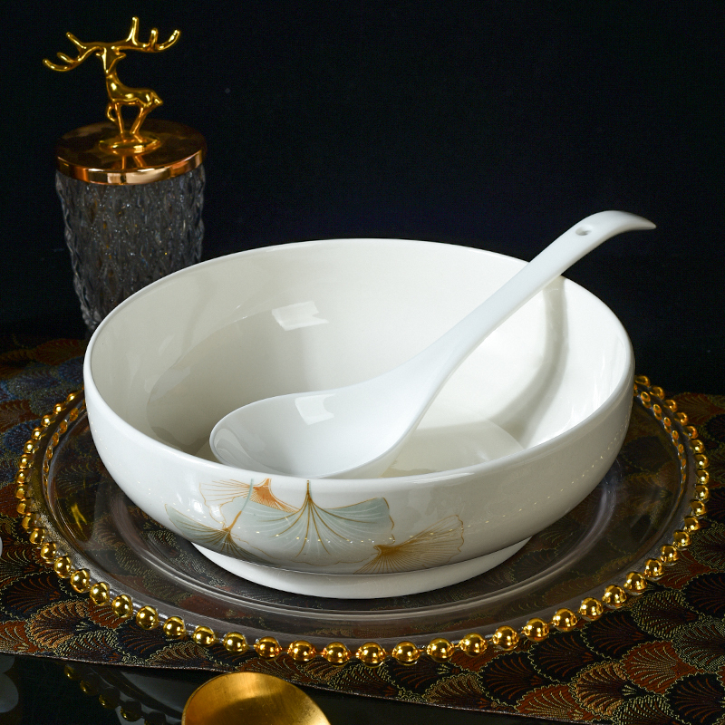 【1只装+汤勺】金银杏叶陶瓷汤碗酸菜鱼大盆碗2025新款水煮鱼大汤盆