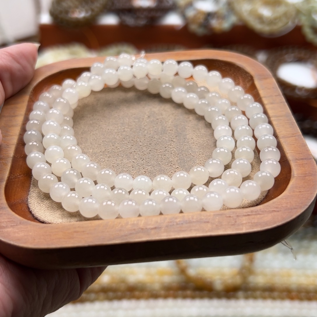 毛衣链未镶嵌和田玉泡*瓷珠串6mm