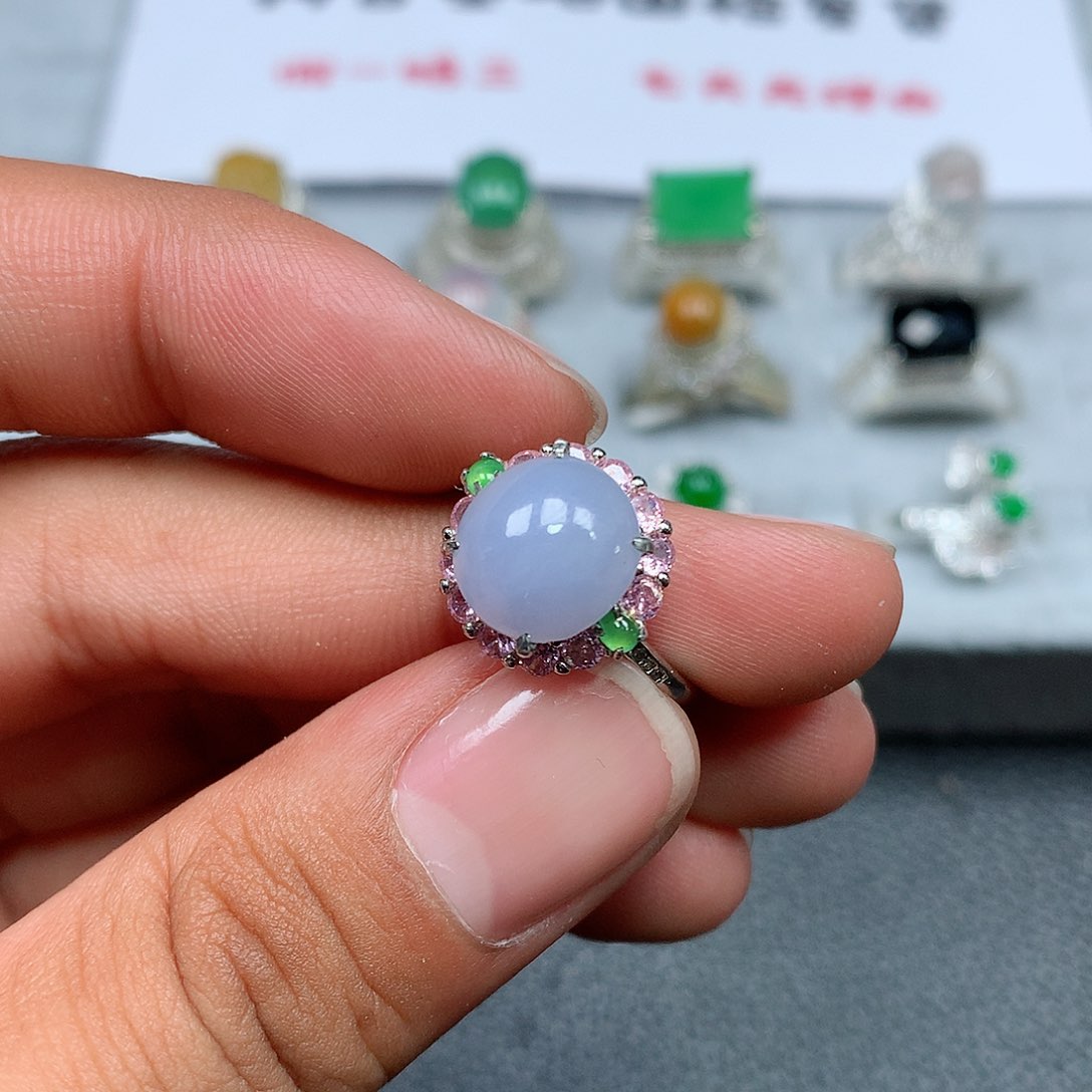 翡翠戒指银S925镶嵌93号