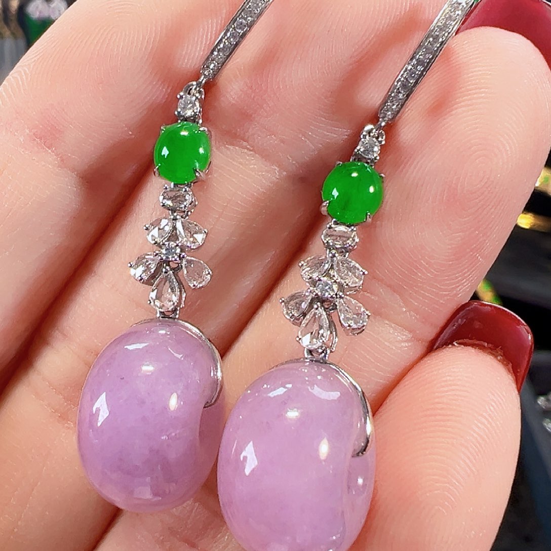 翡翠18K金镶嵌耳饰签收后24小时鉴赏期