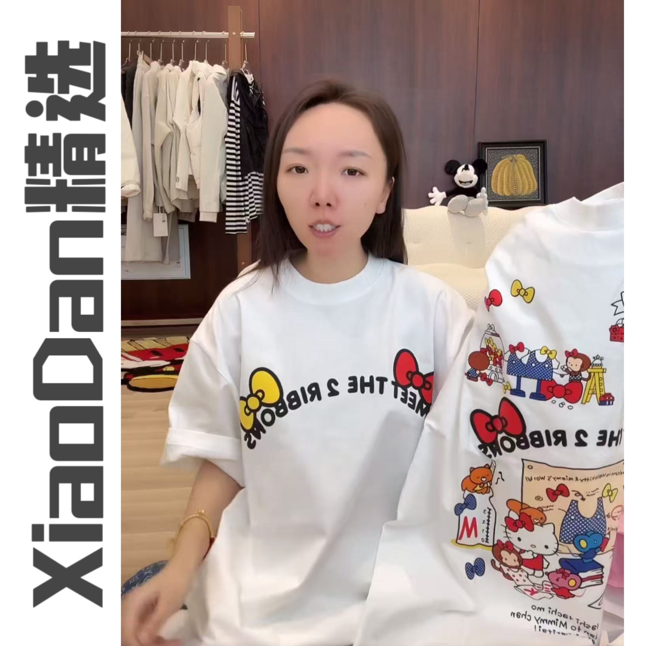 XiaoDan【KT蝴蝶T恤】东大门设计发泡印花TK蝴蝶结字母短袖T恤