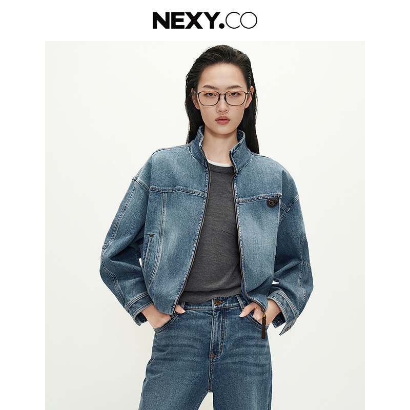 NEXY.CO/奈蔻长袖百搭时尚休闲宽松牛仔外套（水洗产品）XC00403P4