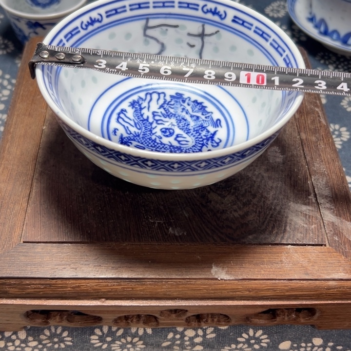 陶青花玲珑5寸饭碗