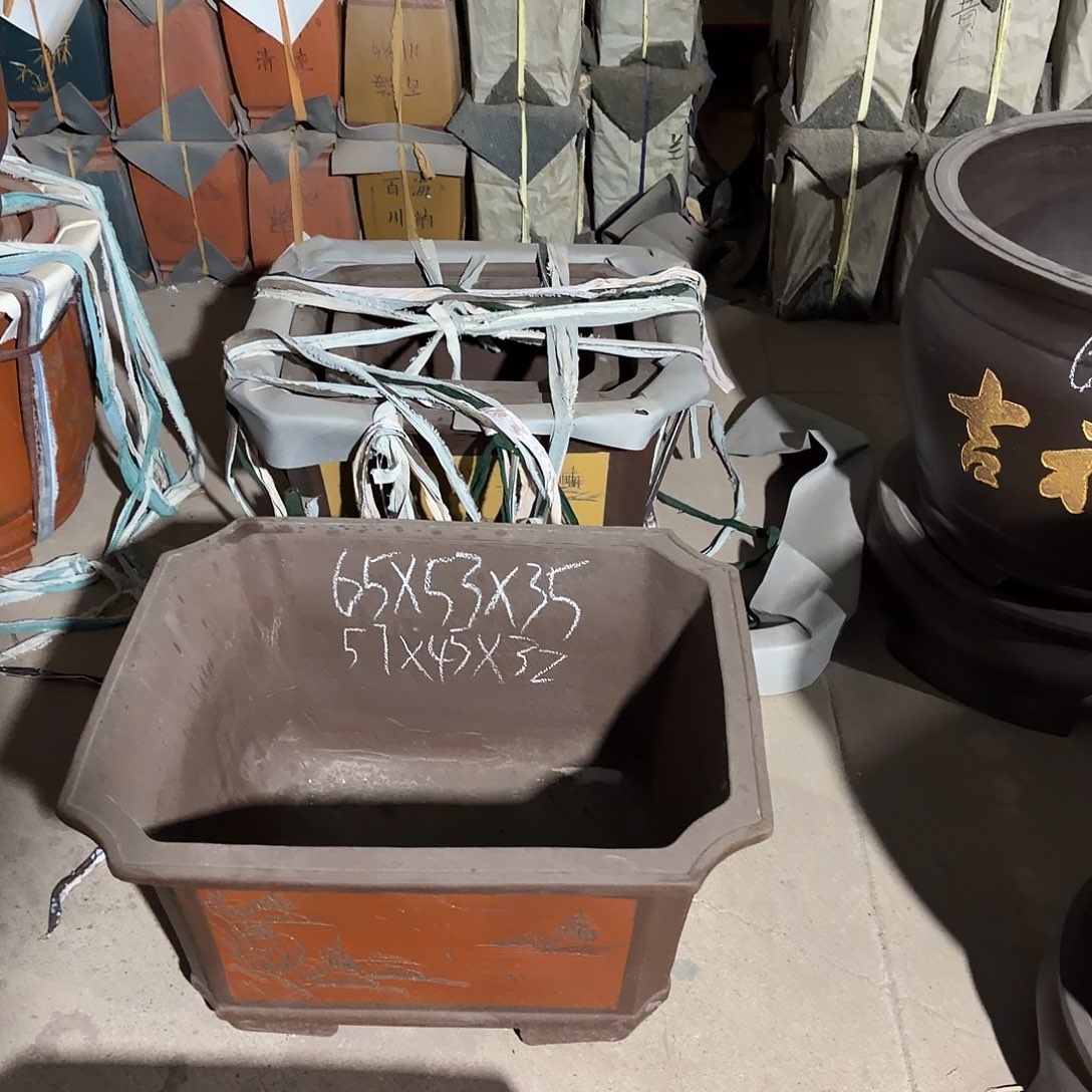 用***2紫砂花盆大号红色两只