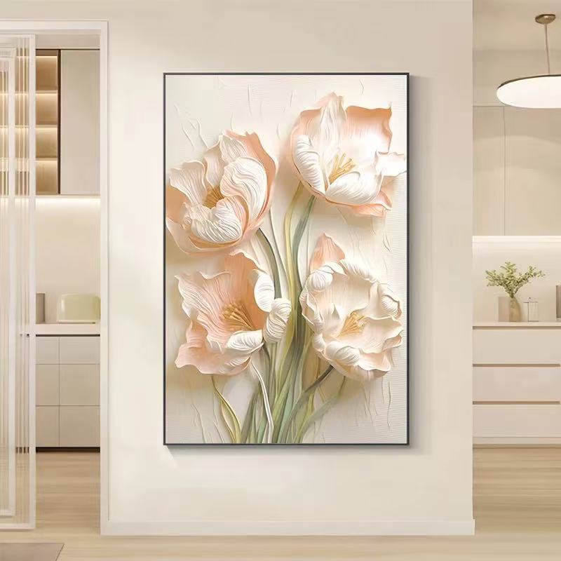 《玫瑰花》奶油风客厅手工砂岩画装饰进门玄关壁画