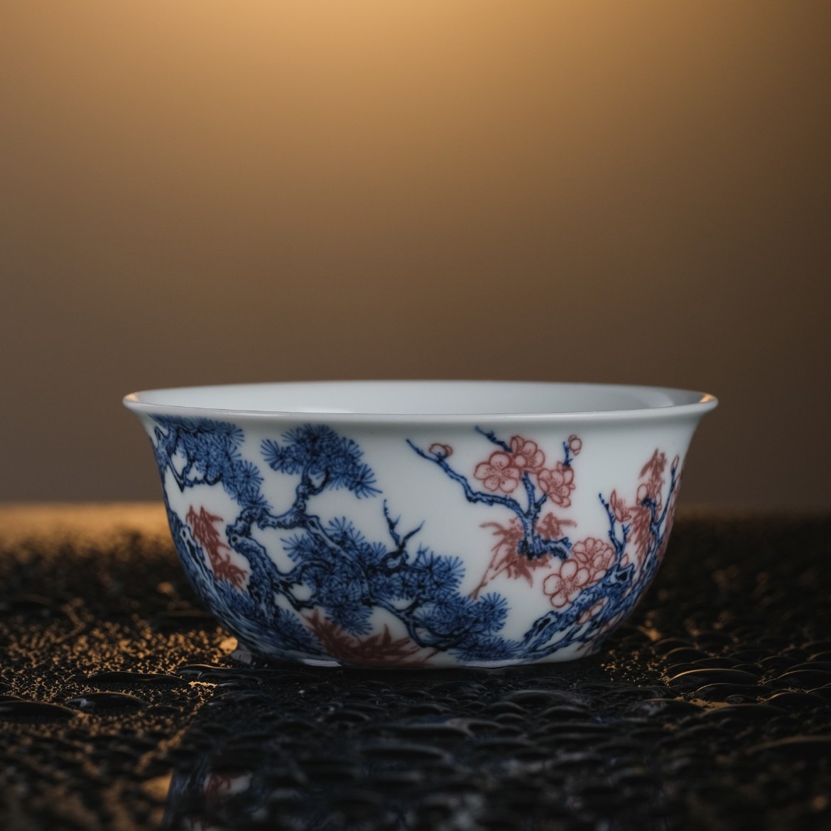 元煦窑松竹梅岁寒三友青花釉里红主人杯