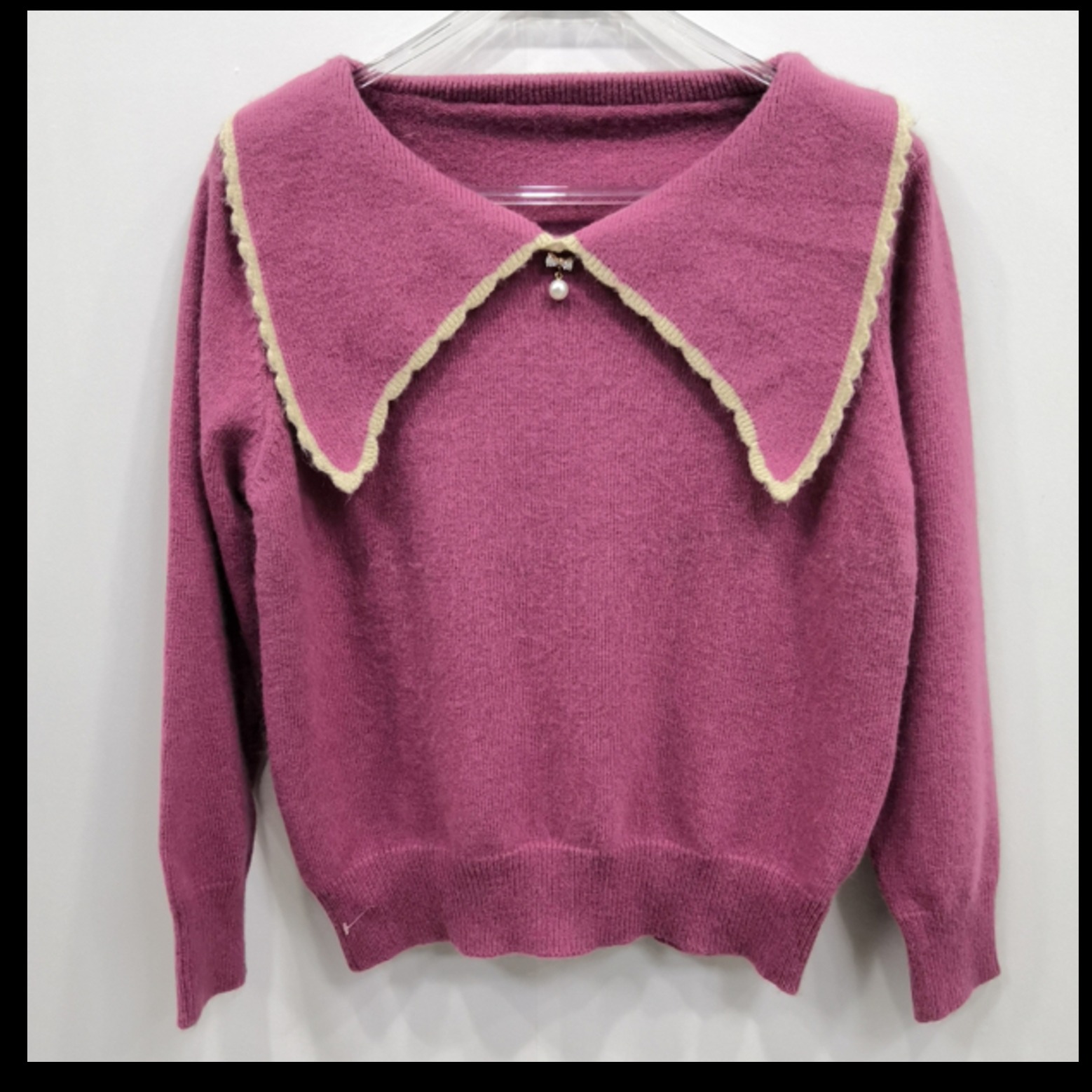 HY03610【品牌撤柜 轻奢定制】时尚娃娃领玫红色毛衣