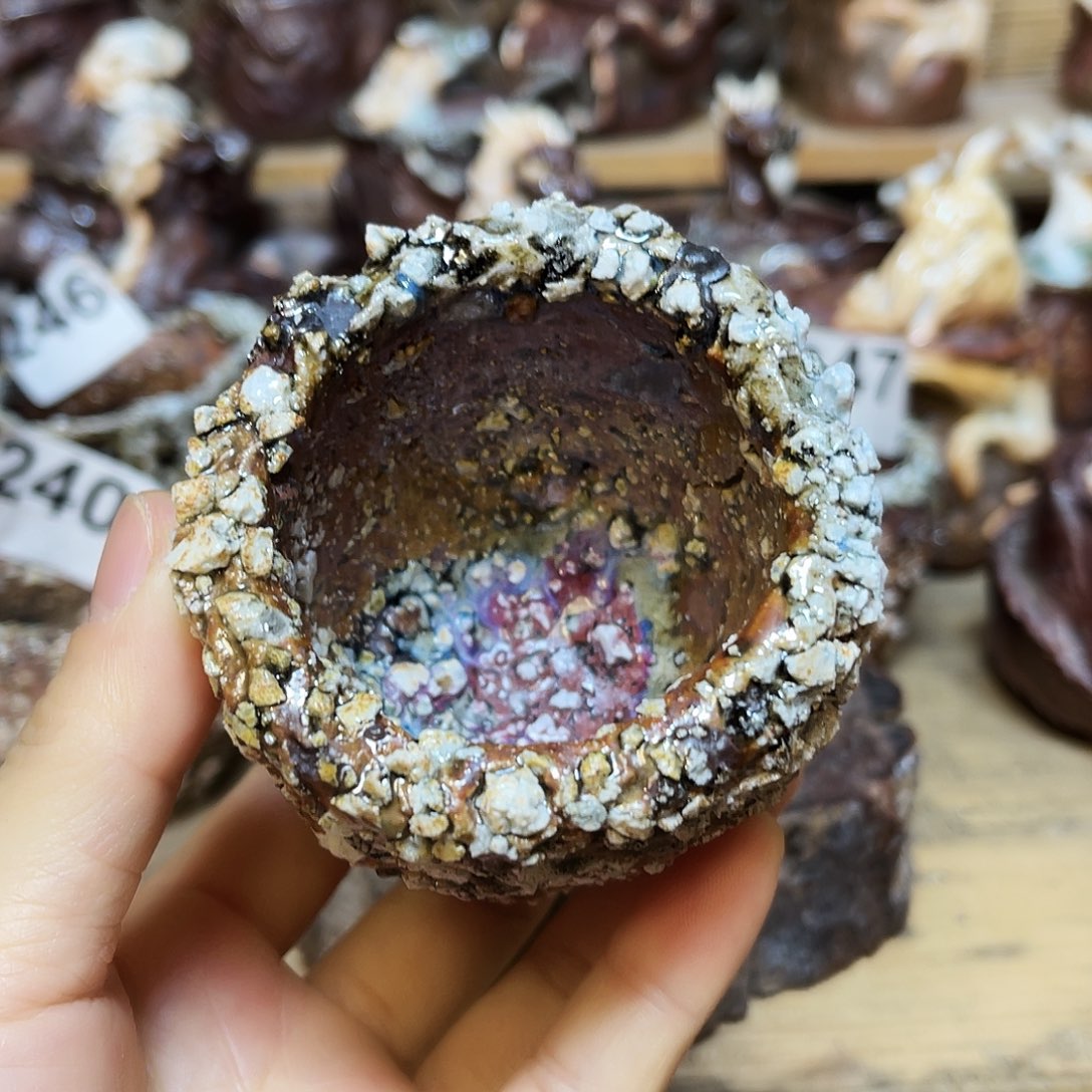 杯柴烧手捏石头杯粘底