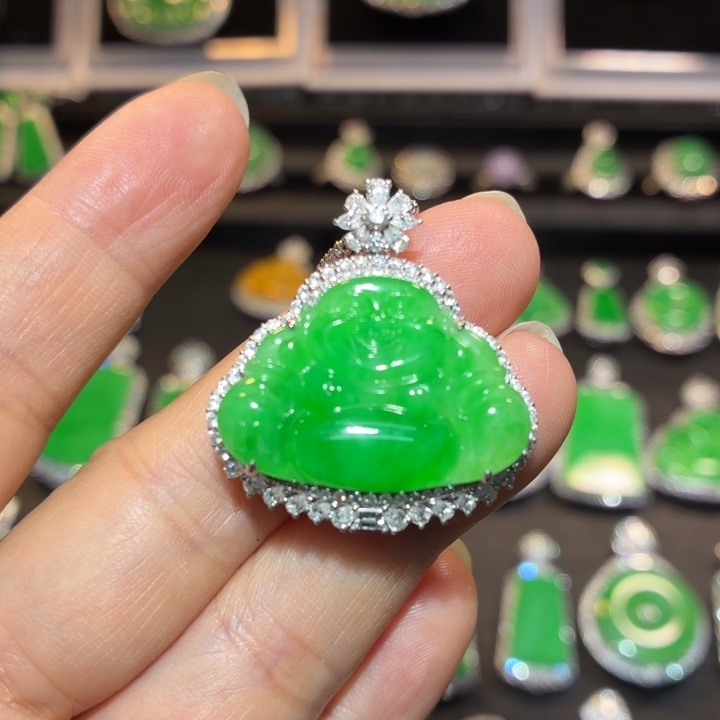 翡翠18K金镶嵌吊坠(不含链)翡翠