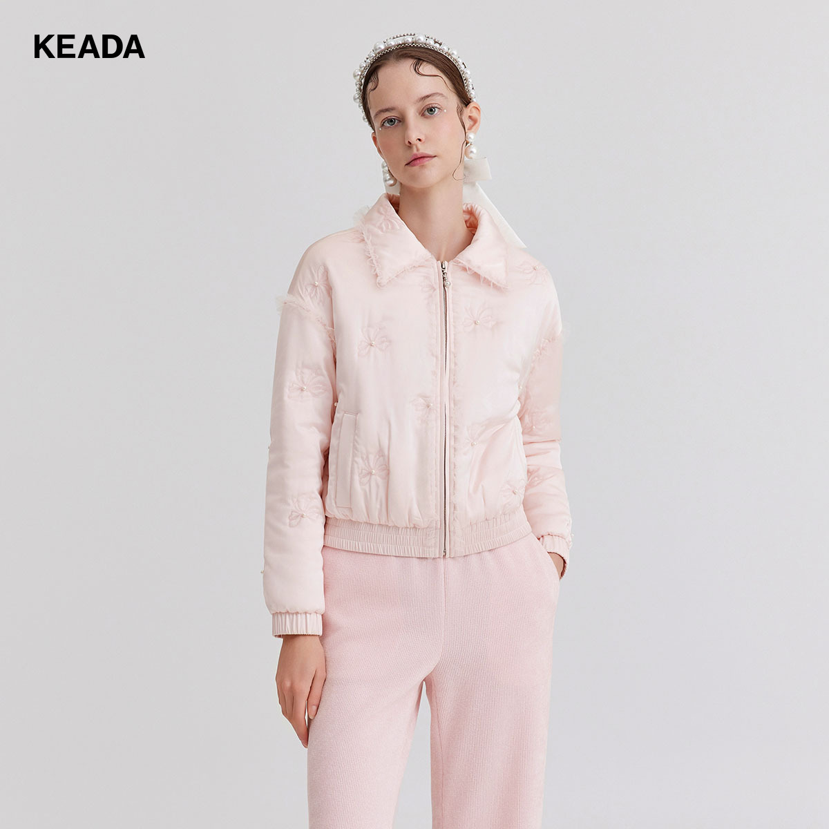 KEADA蝴蝶结减龄千金短外套小香风轻薄羽绒服女短款KSN3DJ1535