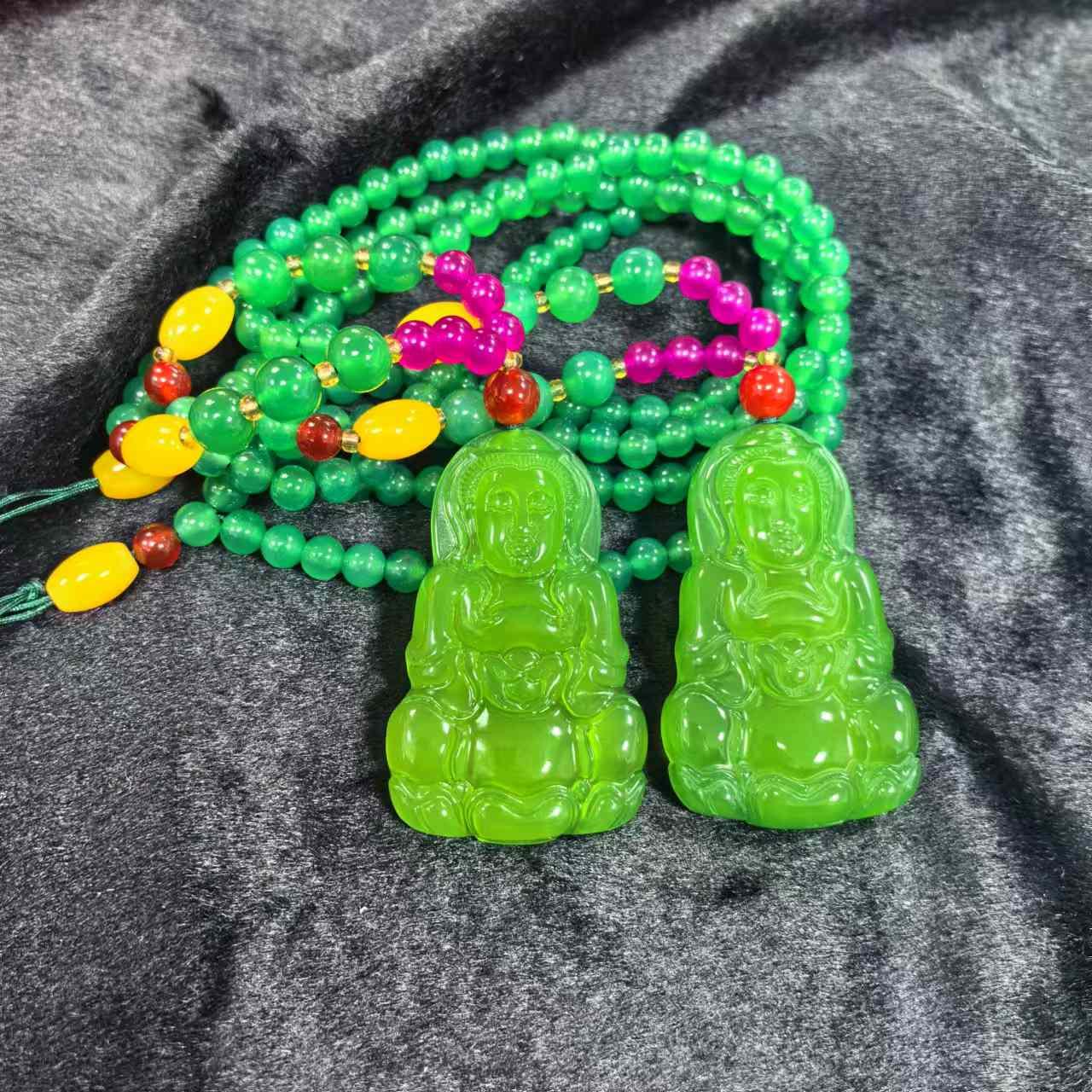 S7692【任会长珠宝】极光幽灵绿观音玛瑙吊坠-配珠链多样性只发一件