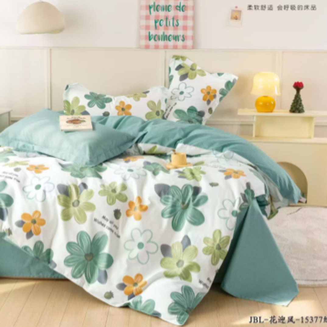 清沐家纺纯棉定制-纯棉高支高密斜纹面料-花迎风-AB版