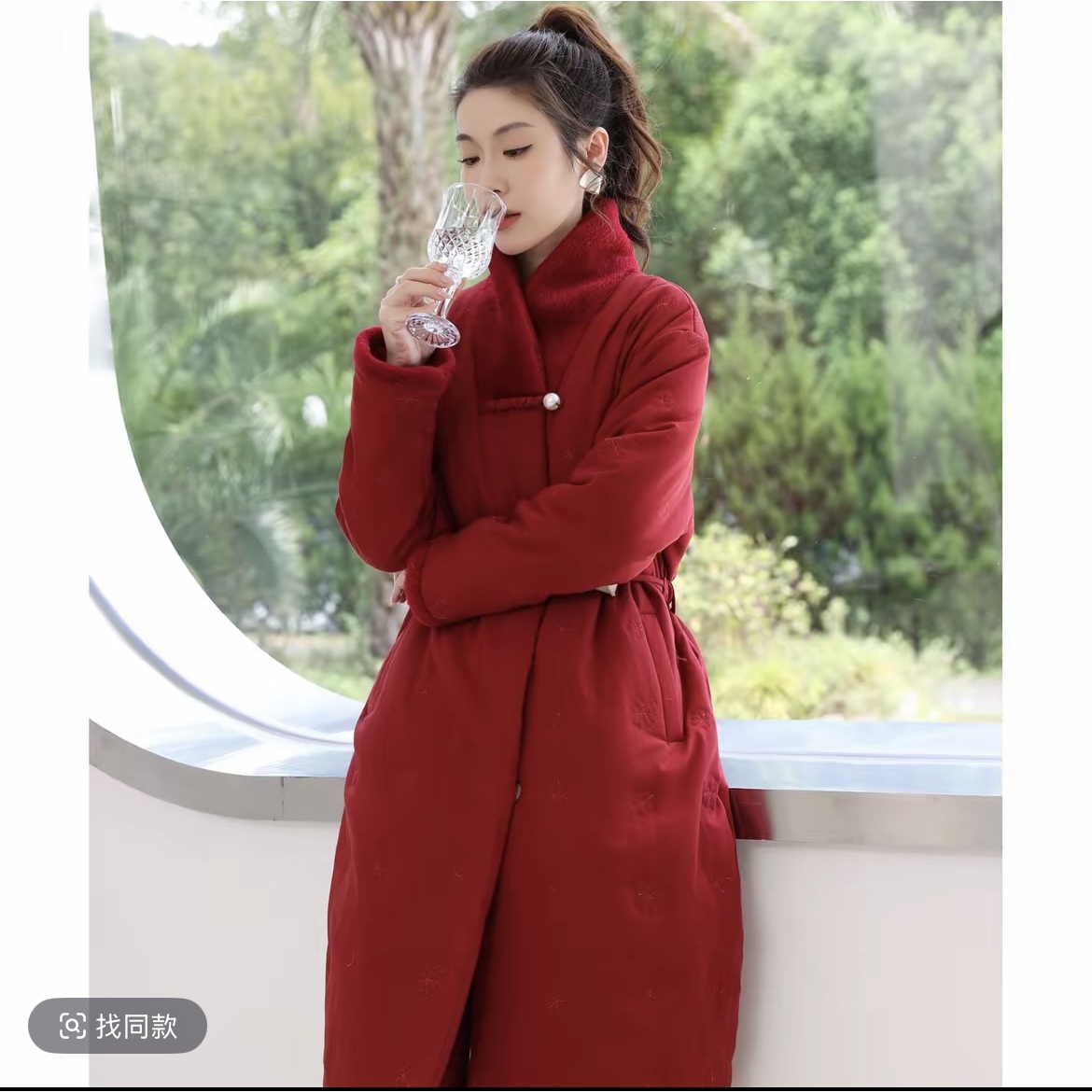 Sifuma/斯服玛《富贵花》三层夹棉冬季上新加厚毛领睡衣家居服套装