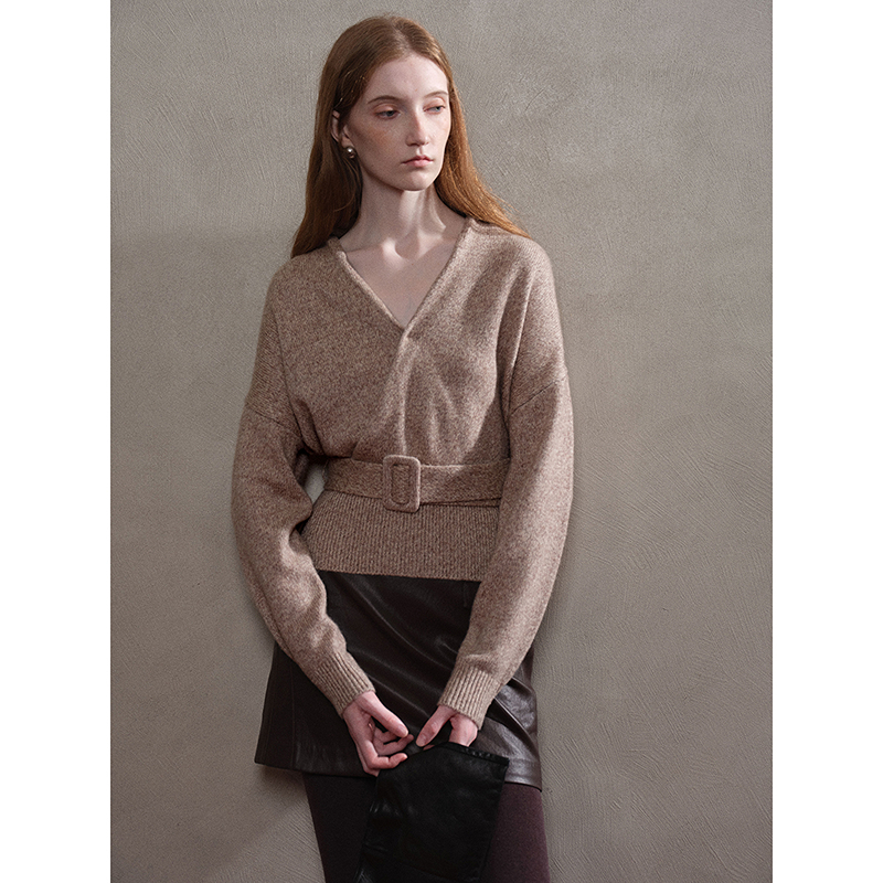 Mix Selection｜松露 天丝山羊绒针织衫V领显瘦花纱毛衣MSGDJY1132