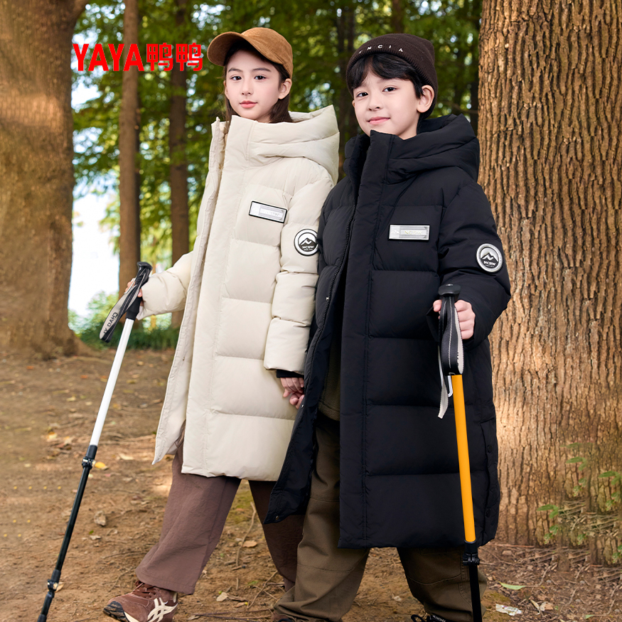 YAYA/鸭鸭儿童羽绒服男女童冬新长款连帽中大童装极寒加厚外套
