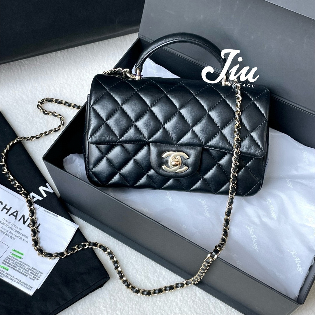 99新 Chanel/香奈儿 黑金手柄cf大mini芯片闲置 CG14-0045