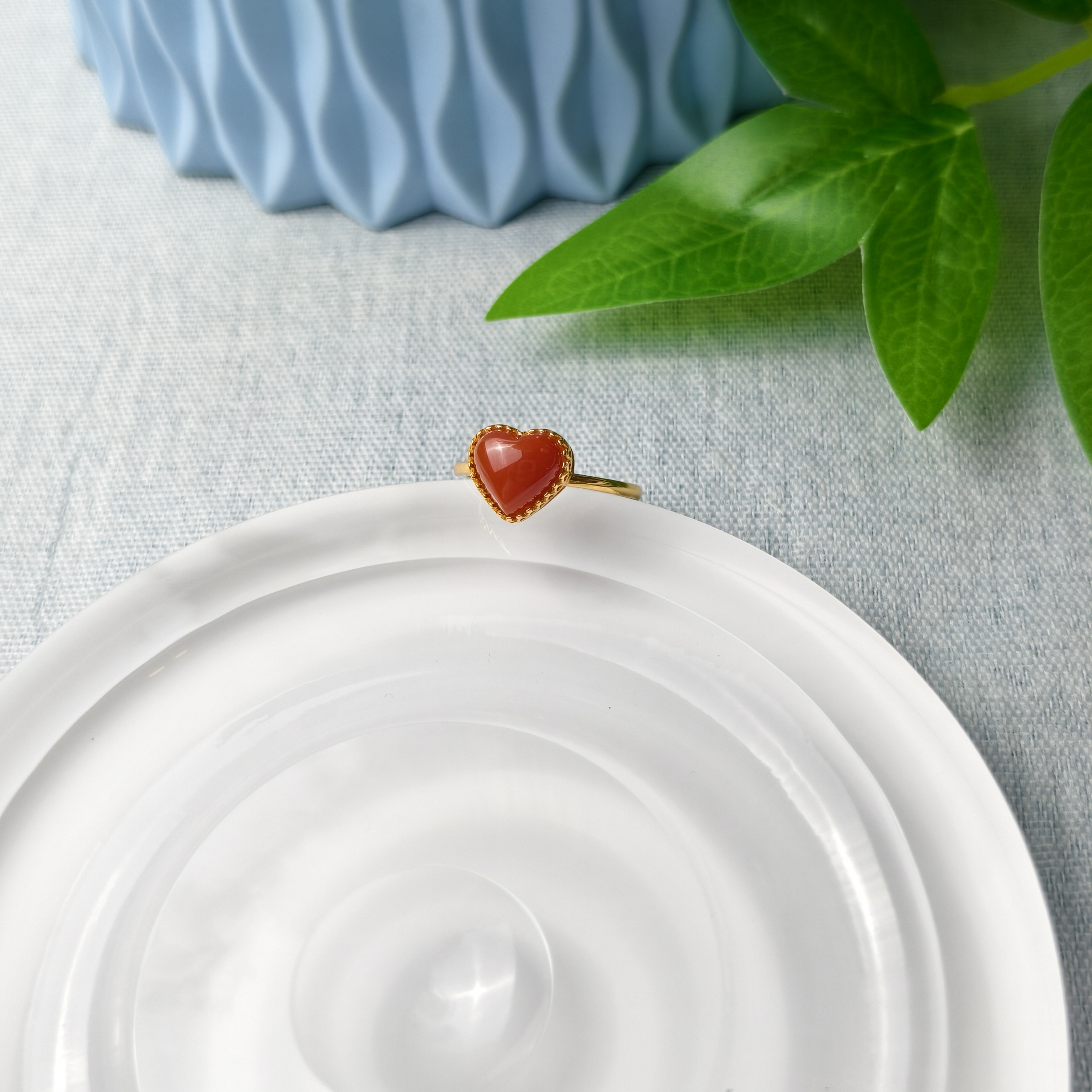 瓦西料南红蛋面爱心活口戒指S925银