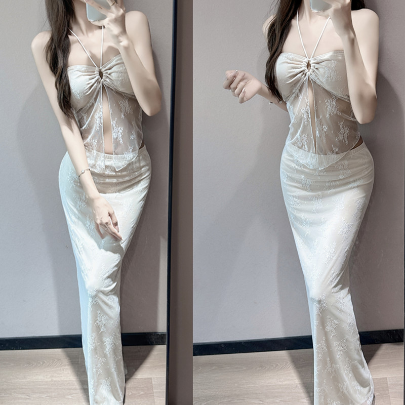 纯欲绝美游泳衣女性感蕾丝美人鱼尾超仙抹胸聚拢遮肉长裙海边度假