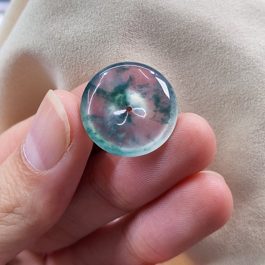 裸石翡翠飘蓝平安扣