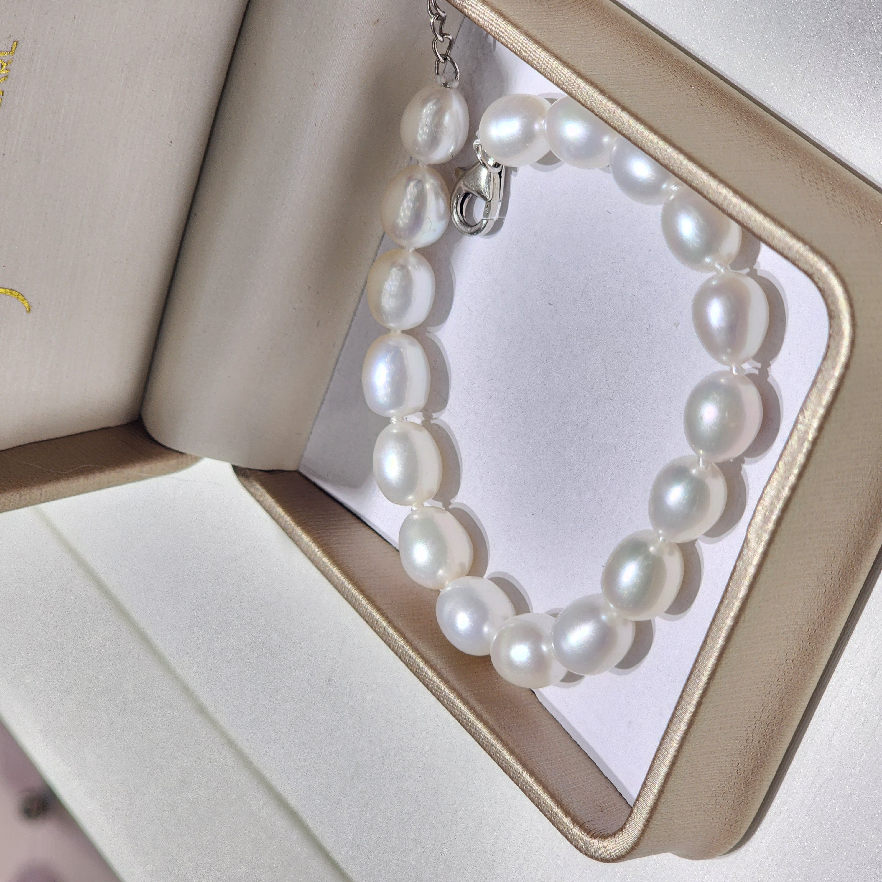 经典淡水珍珠7mm-8.5mm 水滴形状纯珠穿搭手链