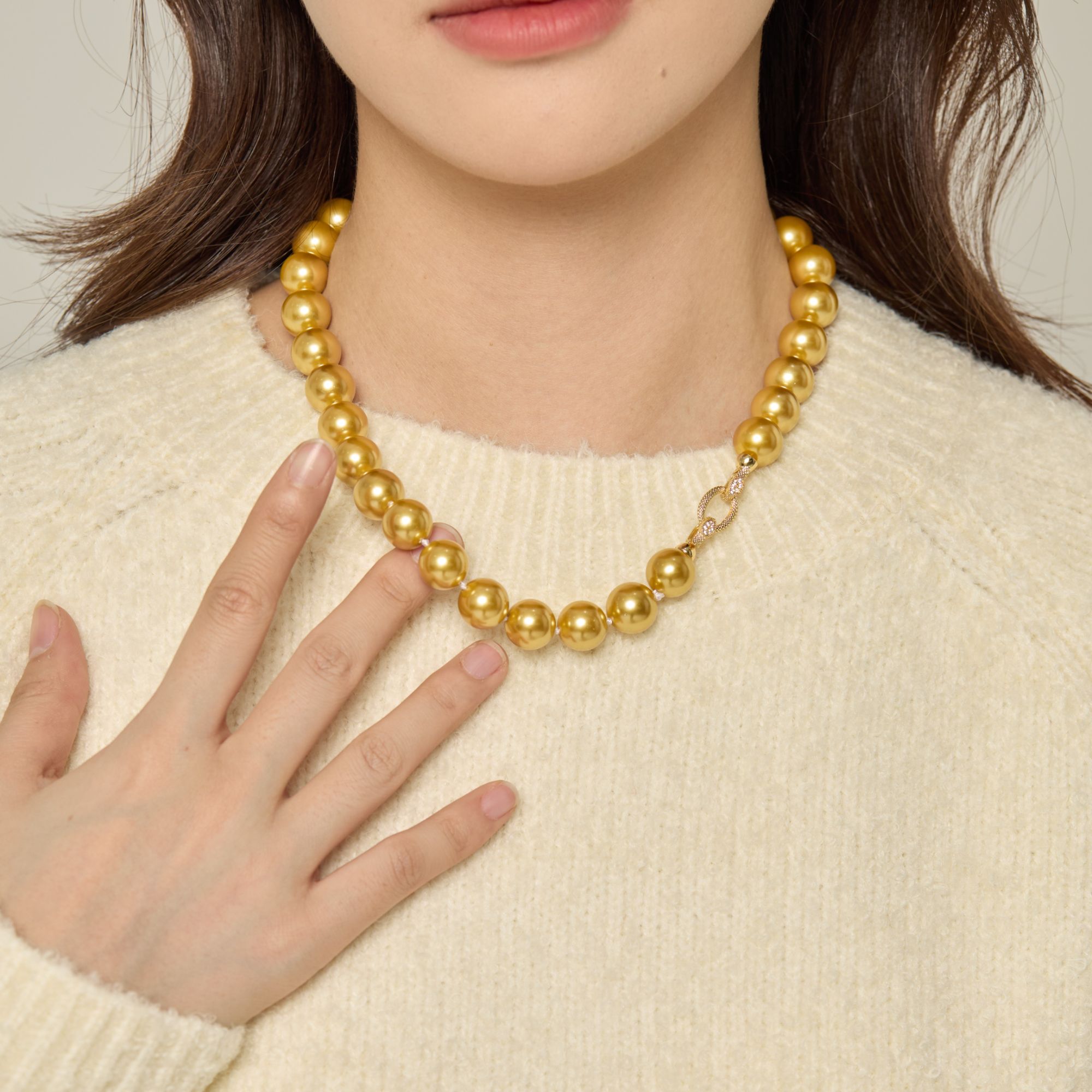 Muin Empress 铜合金仿珍珠项链 《缘起》12mm南洋金色贝壳贝珠项链