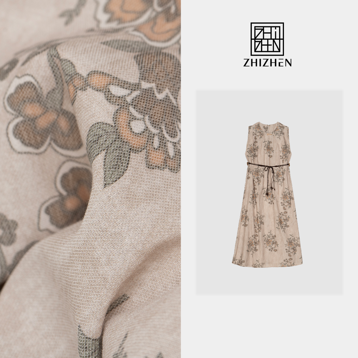 复古印花无袖修身连衣裙【涟漪】