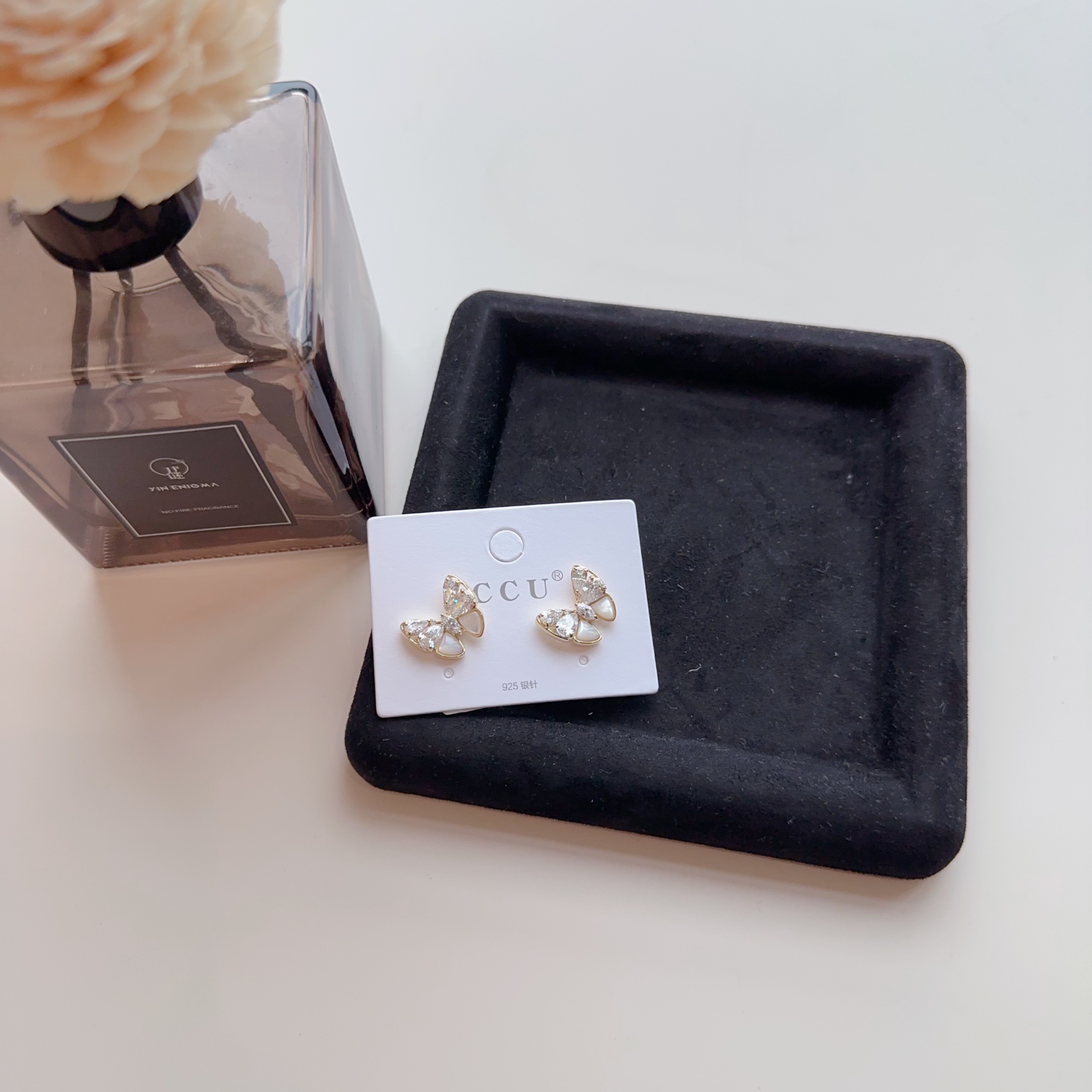 合金合成锆石耳饰 轻奢钻钻闪亮蝴蝶结耳钉ED161 