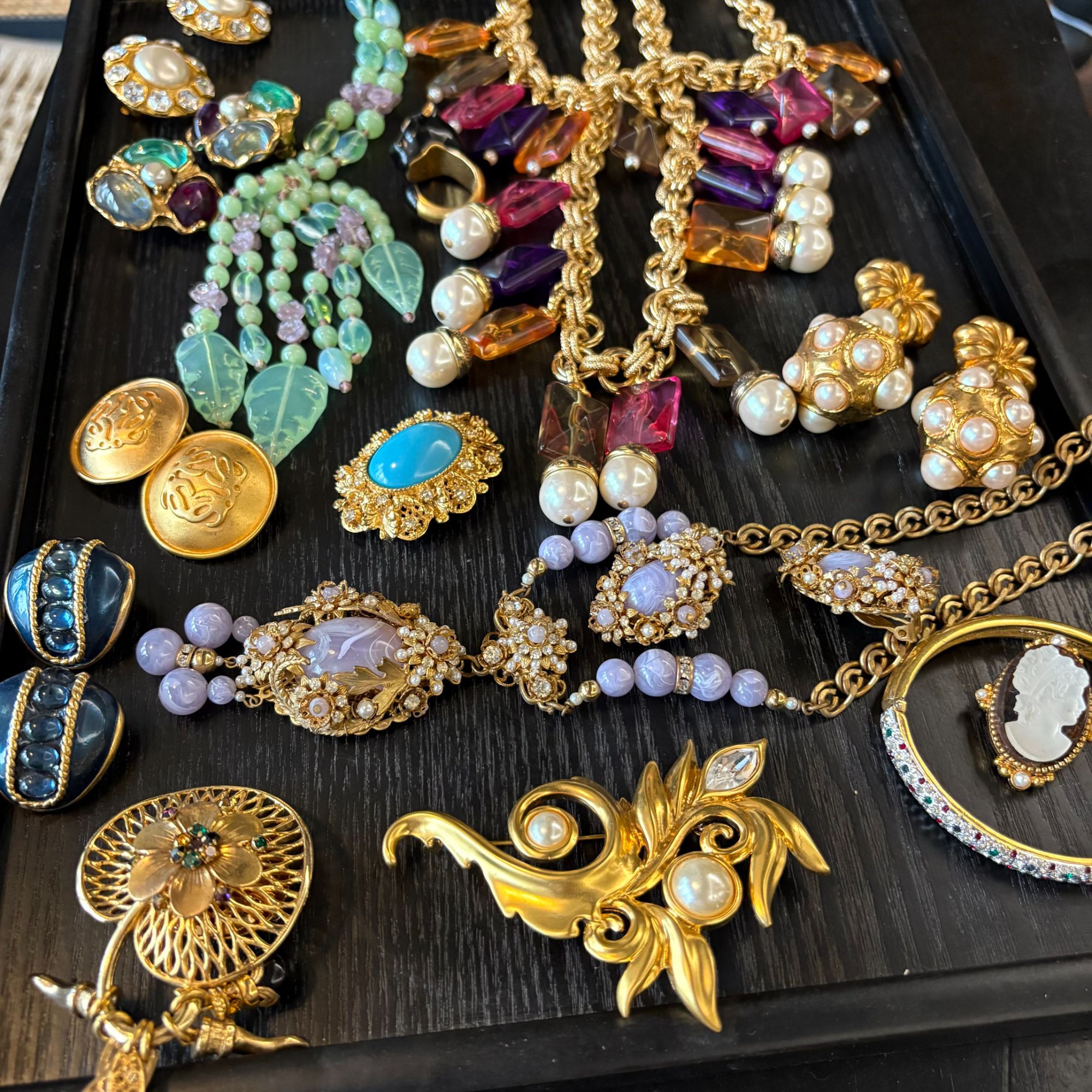 合金琉璃项链 复古合金中古西洋回流首饰项链胸针耳夹