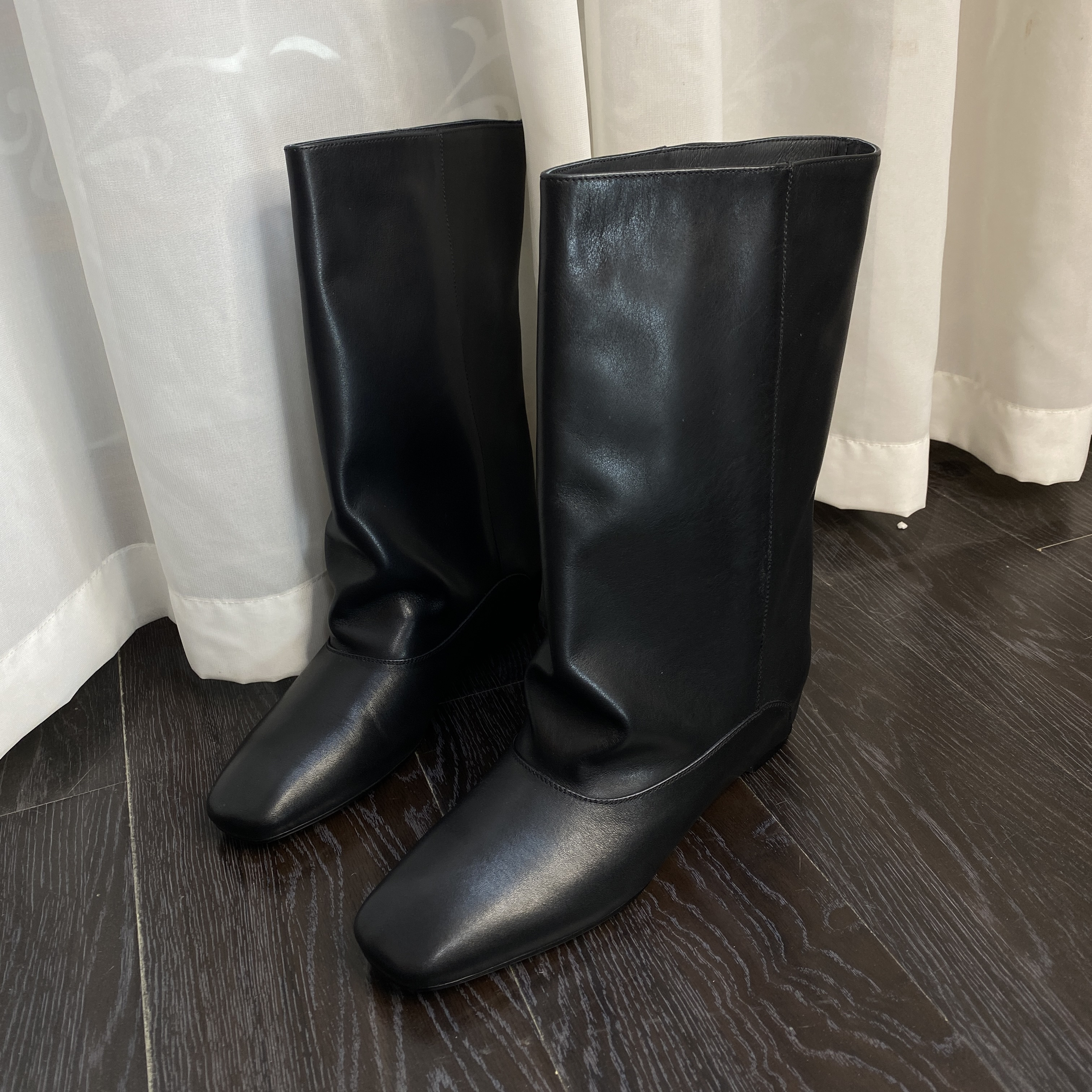 大筒围3.5cm中跟2025冬季新款覆古大筒围方头内增高中筒靴骑士靴