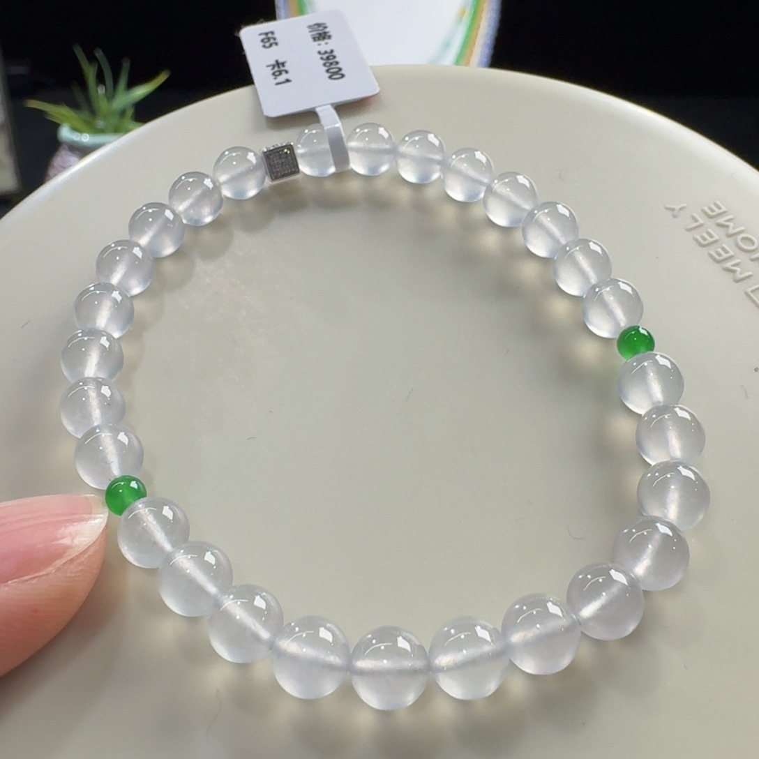 翡翠未镶嵌手链炸光玻璃钢白冰单圈6mm