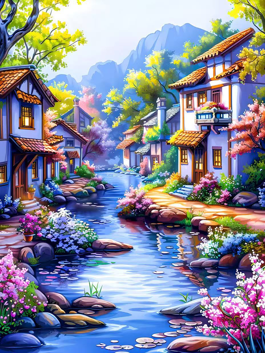 【多米定制】花溪渡舍 十字绣大格四股线60×80cm满绣无勾边37色