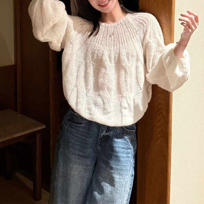 【麻花香颂】显瘦慵懒气质温柔柔软针织衫垂感百搭设计感毛衣