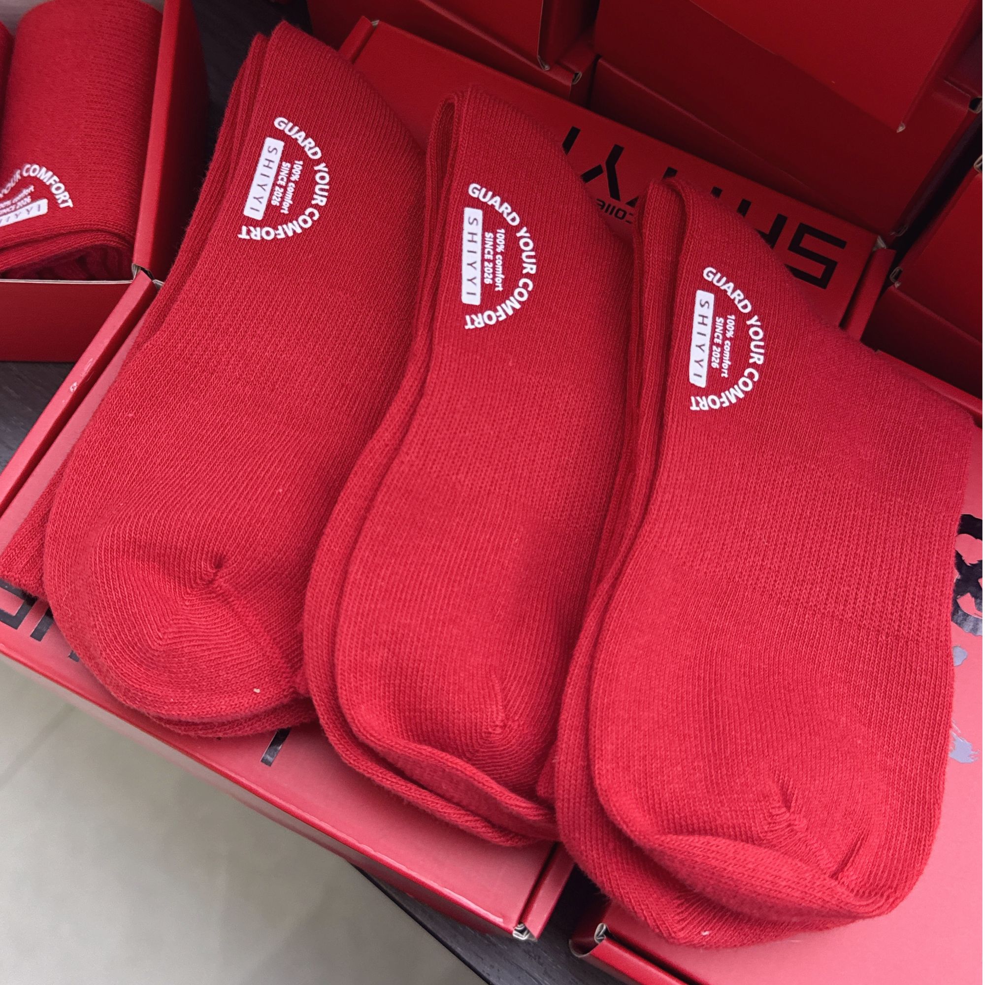 【SHIYYI】秋季冬季袜本命年秋冬提花常规款中国风纯色纯棉潮袜袜子