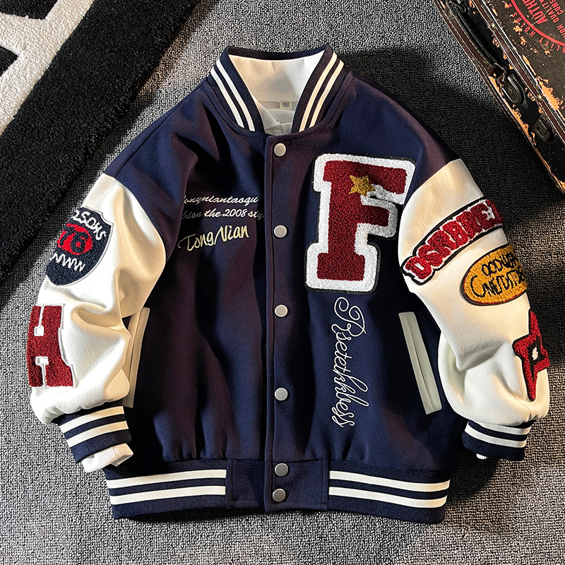 男童外套秋装2025新款棒球服秋冬款夹棉外套加厚冬儿童中大童绣标