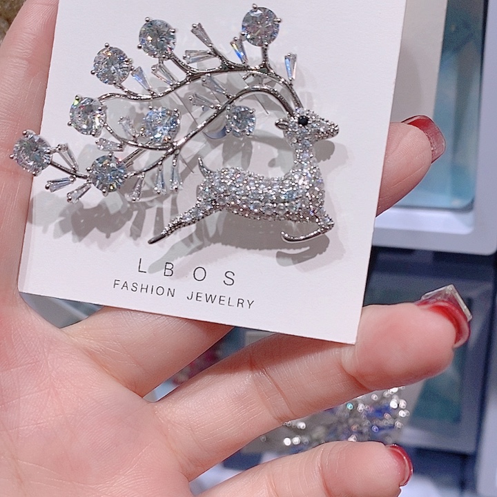 锆石铜合金小鹿胸针 锆石款