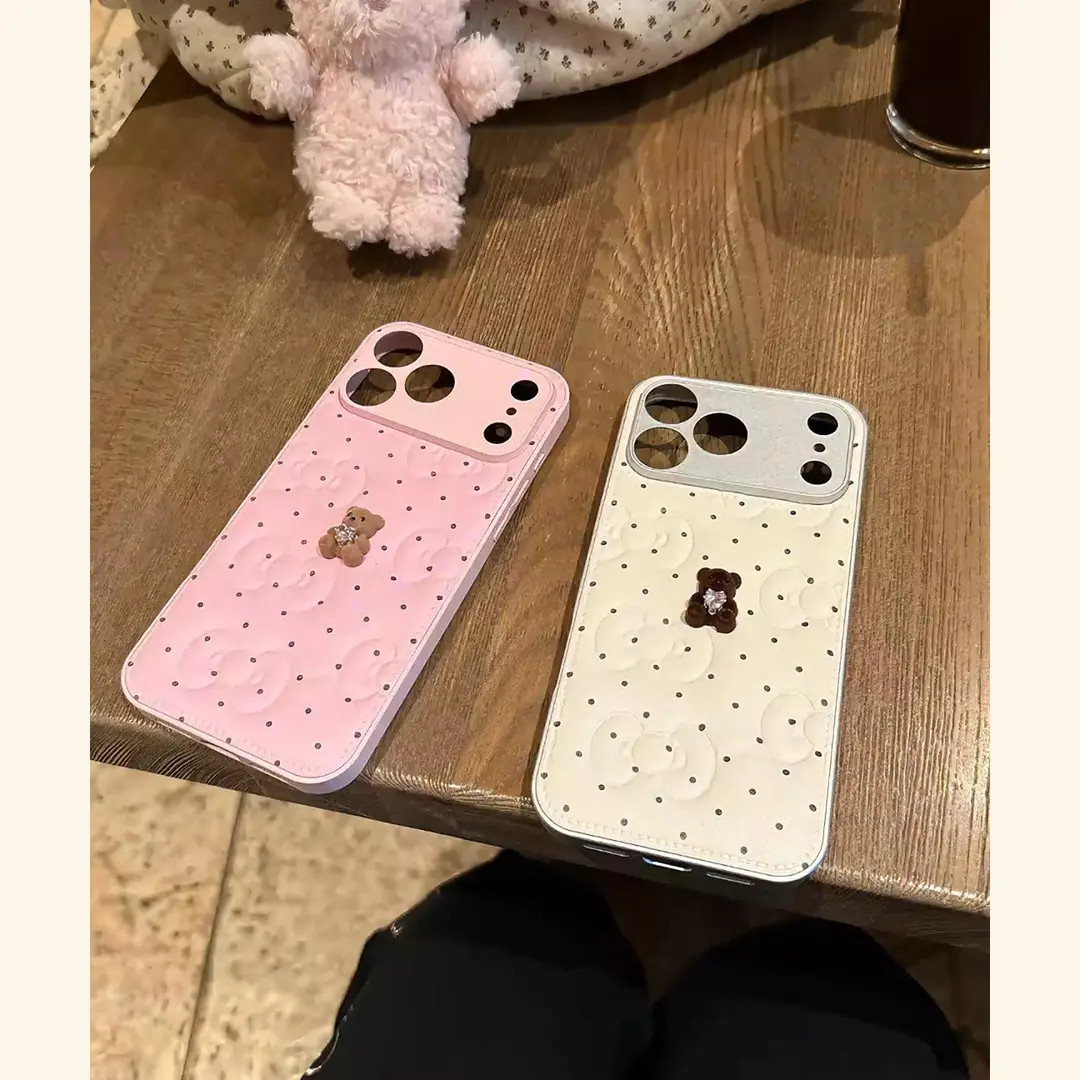 可爱蝴蝶结皮纹立体闪钻小熊适用苹果17promax手机壳iphone16新15
