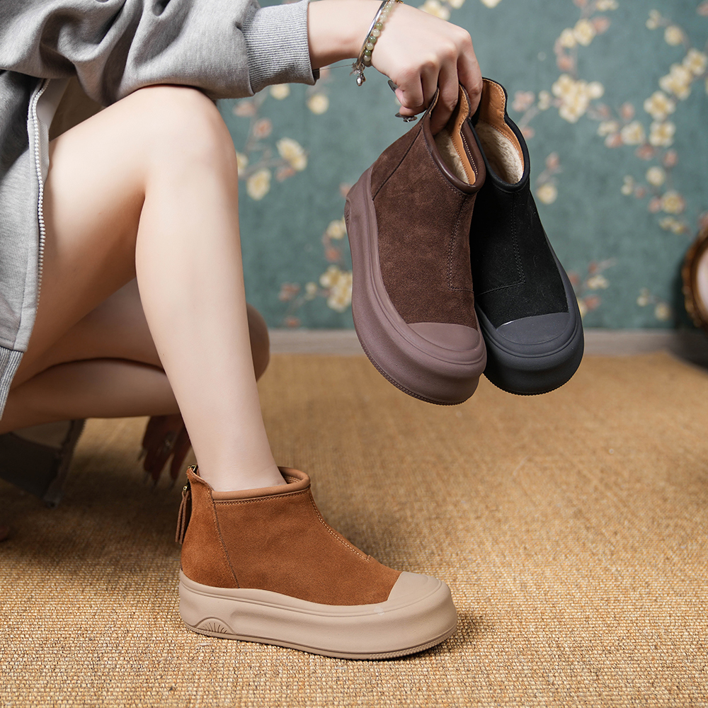 【新品】复古鞋女款2025网红厚底圆头休闲鞋百搭高帮马丁靴女 9760