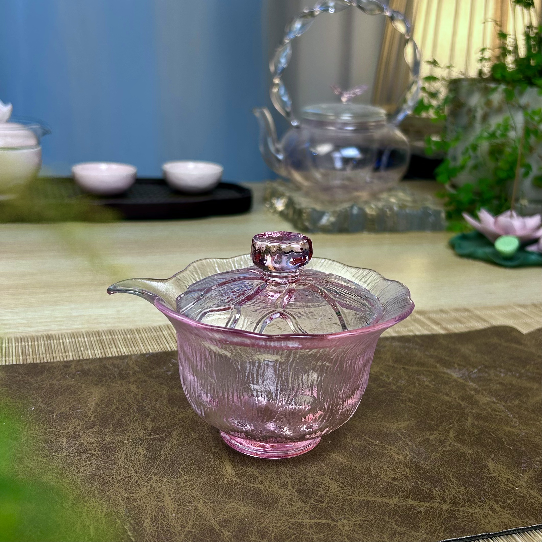 【防烫盖碗】透明粉高颜值加厚玻璃手抓盖碗大容量创意耐热泡茶碗